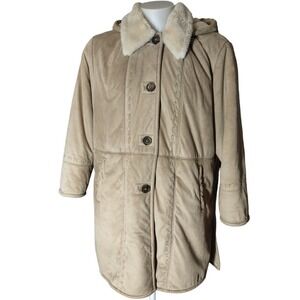 Big Chill Faux Suede Parka Jacket Women‎ 1X Preowned Cabin Core Boho Hooded Coat